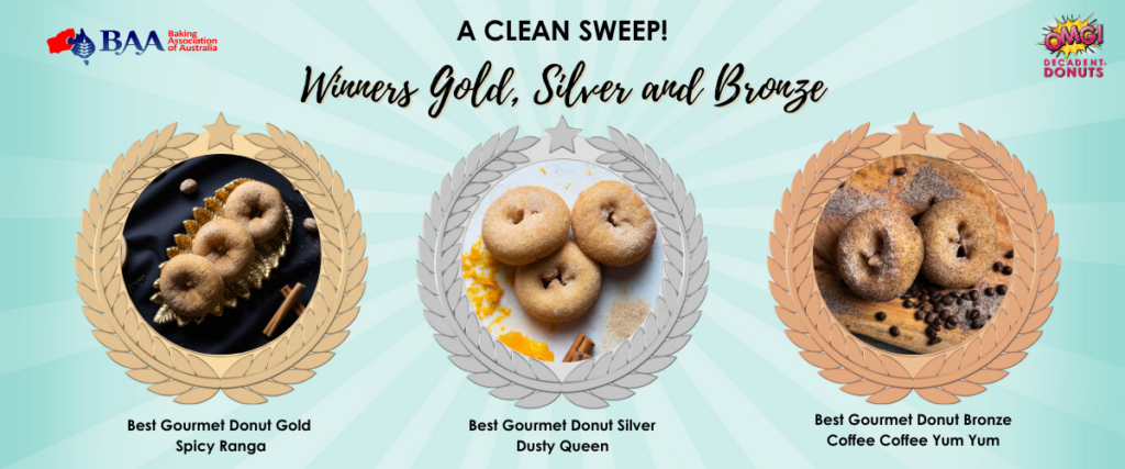 A clean sweep! Winners gold, silver bronze Baking Association of Australia National Donut Awards